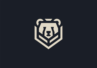 A modern geometric bear logo made with clean angular lines and strong symmetrical shapes, symbolizing power, stability, and confidence, designed as a bold creative vector concept