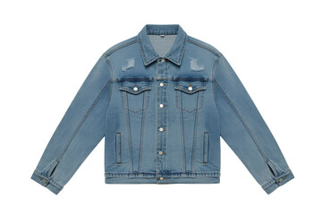 Light wash distressed denim jacket isolated on transparent background