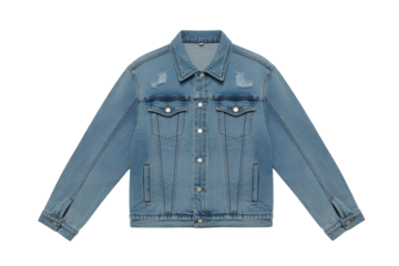 Light wash distressed denim jacket isolated on transparent background