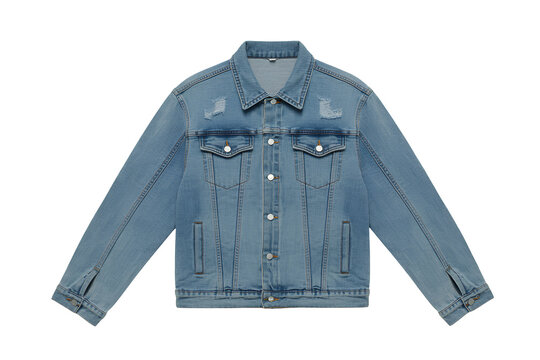Light wash distressed denim jacket isolated on transparent background