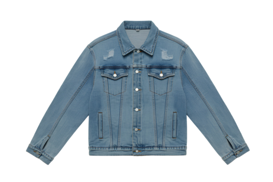 Light wash distressed denim jacket isolated on transparent background