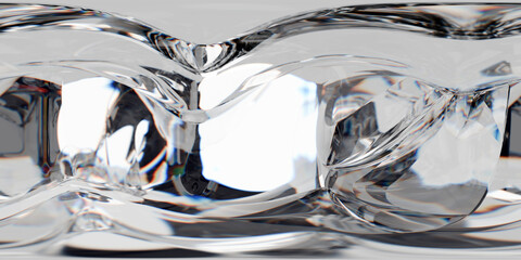 High-clarity HDRI with fluid-like transparent shapes. Perfect for jewelry mockups, cosmetic packaging, and reflective product visualizations.