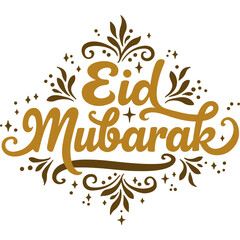 Obraz premium Isolated, Eid Mubarak Text With Ornaments