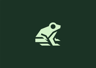 A unique geometric frog logo composed of faceted polygonal shapes and structured line patterns, conveying adaptability, nature, and energy, designed as a modern minimalist vector illustration concept