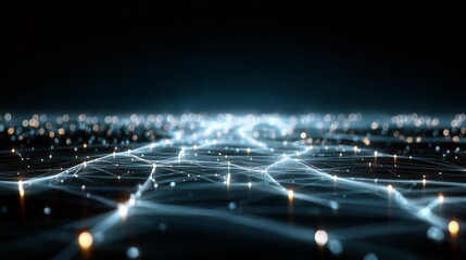 Fototapeta premium Futuristic AI Data Wave Network – Glowing Digital Mesh and Blue Particle Background
