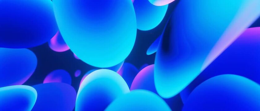 Floating Glowing Blobs, Abstract 3D Shapes, Digital Void, Visual Art, Dark Space, Close-Up Viewpoint, Surreal Concept