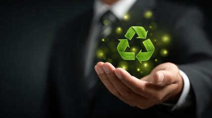 Promoting recycling and sustainability in business practices corporate office digital art professional environment close-up view eco-friendly concept