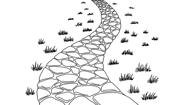 Stone path graphic black white landscape sketch illustration