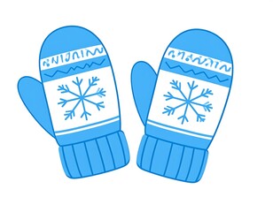Pair of charming blue mittens adorned with snowflakes, perfect for winter warmth