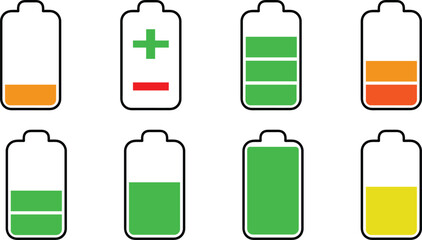Set For battery icons vector, illustration isolated on transparent background	