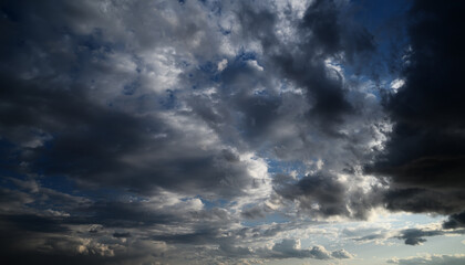 Dramatic sky with dark clouds. Nature background.