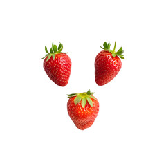 Obraz premium Set of Three Fresh Strawberries Arranged Neatly. Isolated on transparent background, PNG. 