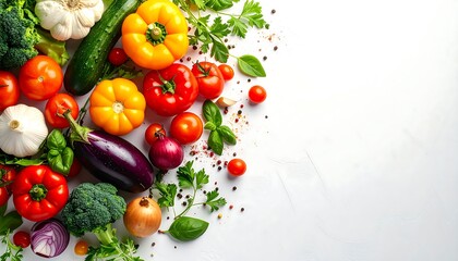 Fresh and Colorful Vegetables on White Background for Healthy Eating.