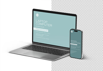Smartphone and Laptop Mockup Isolated on White