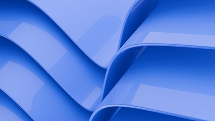 Abstract wavy curved 3d render. Blue soft layers of plastic with lines, folds, ruffles. Modern wallpaper, texture pattern.