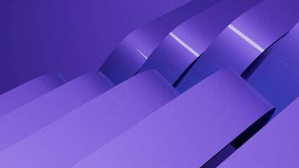 Abstract wavy curved 3d render. Violet soft layers of plastic with lines, folds, ruffles. Modern wallpaper, texture pattern.
