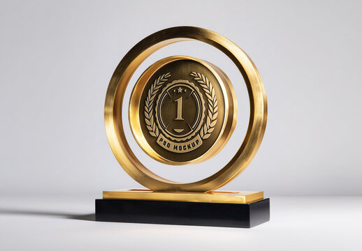Gold Trophy With Carved Logo Mockup
