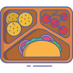 Flat Design Lunch Tray With Taco Crackers and Cherry Tomatoes on Transparent Background