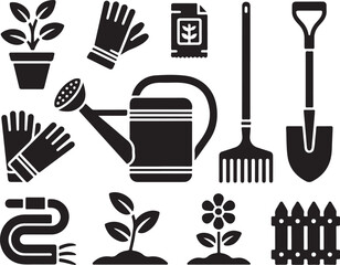 Spring gardening essentials in stylish vector icons