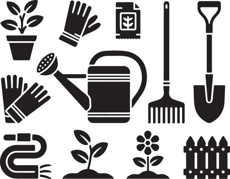Spring gardening essentials in stylish vector icons