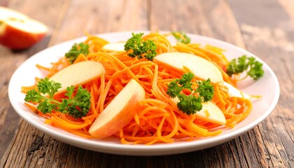 Fresh and Healthy Carrot and Apple Salad on Plate.