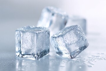 Obraz premium Ice cubes with condensation on glossy blue surface