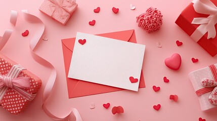 Pink Envelope and Heart - Shaped Gifts for a Sweet Celebration

This title accurately describes the core content of the picture, which includes pink envelopes and heart - shaped gifts, suggesting a sw