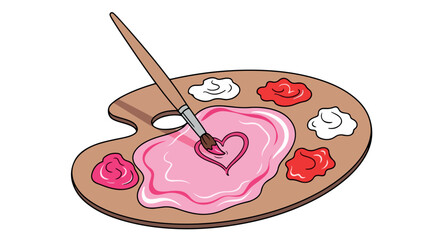 Palette with paint and brush, heart shape