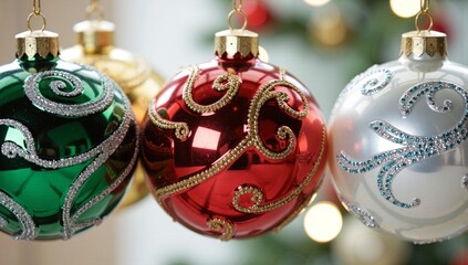 Red Christmas bauble ornament festive bokeh decoration