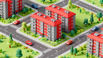 Cartoon-Style Residential Building 3D Illustration