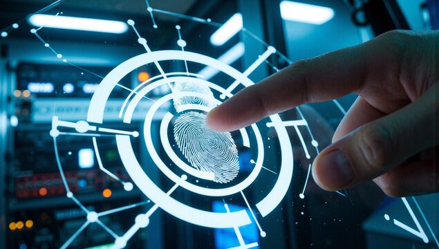 Futuristic Fingerprint Scanner Security System With Blue Light