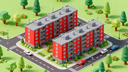 Cartoon-Style Residential Building 3D Illustration