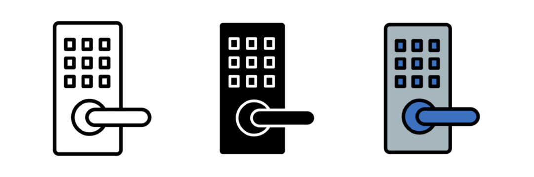 Smart lock icon a smart lock, typically shown as a traditional padlock combined with a Wi-Fi, Bluetooth, or digital keypad symbol, indicating keyless or remote-access security.