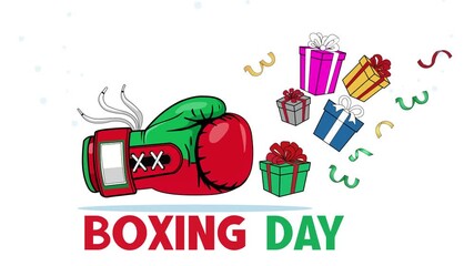 Animated Boxing Day Celebration Vector with Glove and Gift Boxes