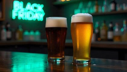 Black Friday Happy Hour Vector | Beer Sale Promotion Poster or Banner