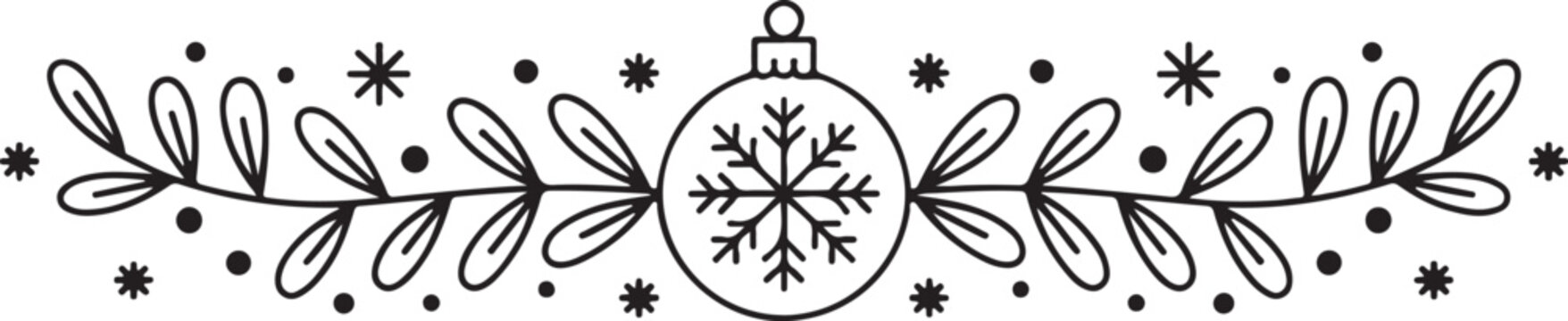 Festive winter ornament with delicate branches and stars adorns a transparent background