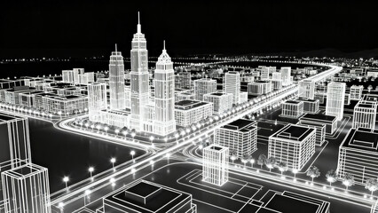 White Wireframe City Digital Model