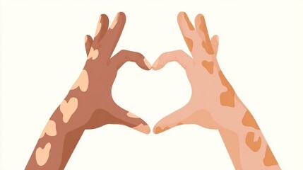 A flat vector illustration depicts two hands with vitiligo forming a heart shape, symbolizing love, acceptance, and solidarity, in commemoration of International Leprosy Day