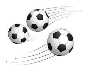 Three soccer balls flying with motion trails on a white background illustration