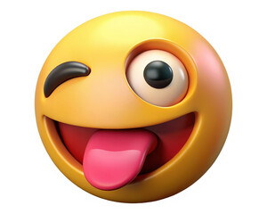 Playful Smiley Face: Yellow Emoji with Winking Eye and Tongue Out Expression Character Design