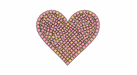 Heart shape mosaic with pink and gold colors