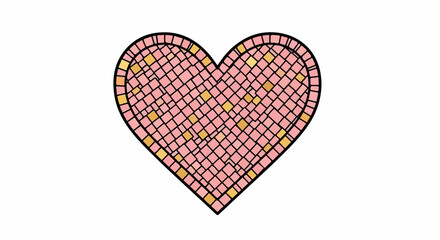 Pink and gold mosaic heart shape with transparent background