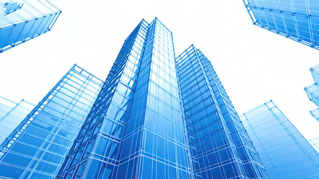 Blue Wireframe Architecture Digital Model - Powered by Adobe