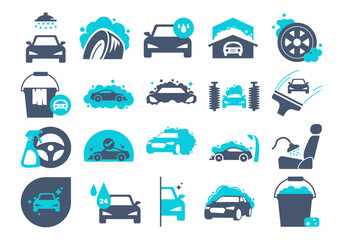 Car Wash Icon Element Set