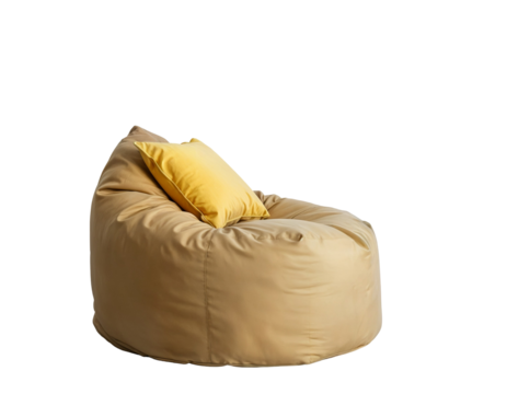 Comfortable Beige Bean Bag Chair with Yellow Pillow