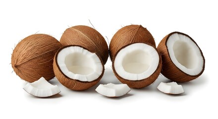 Fresh whole coconuts isolated on a clean white background, highlighting natural texture, tropical freshness, and healthy fruit appeal