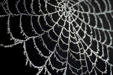 Fototapeta premium Delicate Spider Web Pattern of Interconnected Lines in Silver Abstract Nature Design Macro Art