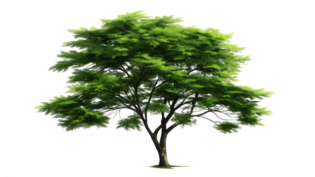 Lush Green Tree with Digital Glitch Effect Background foliage branches isolated on a transparent background