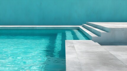 Fototapeta premium Empty Swimming Pool Deck in Turquoise and Titanium Minimal Modern Architecture Luxury Design