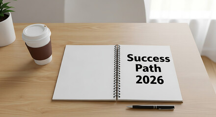 Clean, modern workspace emphasizing vision and future direction with the motivational text "Success Path 2026" ready for writing goals.